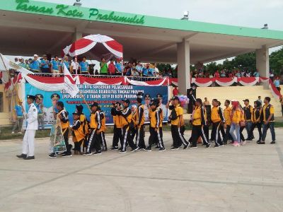 Defile para atlet Kota Lubuklinggau pada pembukaan ajang Pekan Paralympic Provinsi Sumatera Selatan pada 2019 lalu. FOTO : VIRALSUMSEL.COM