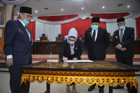 RA Anita Noeringhati Ketua DPRD Provinsi Sumsel dalam Rapat Paripurna DPRD Provinsi Sumsel, Selasa (27/7/2020) pagi. FOTO : VIRALSUMSEL.COM