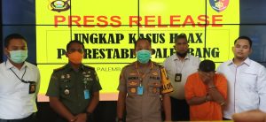 Polrestabes Palembang ungkap kasus penyebaran video hoax pasien corona. FOTO : VIRALSUMSEL.COM