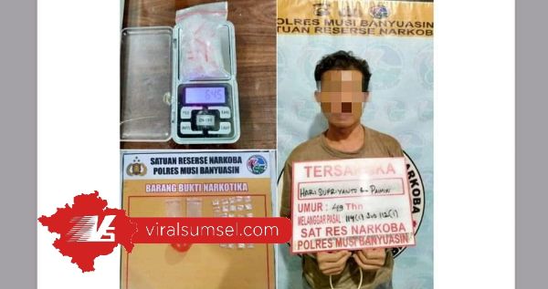 HS diduga pengedar narkoba di Desa Sri Gunung Kabupaten Musi Banyuasin. FOTO : VIRALSUMSEL.COM