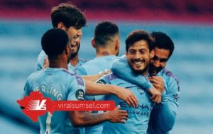 David Silva winger Manchester City selebrasi berama rekan-rekanya usai cetak gol ke gawang Newcastle. FOTO : IG MANCITY