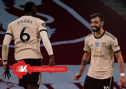 Playmaker Manchester United Paul Pogba selebrasi usai cetak gol ke gawang Aston Villa. FOTO : IG MU