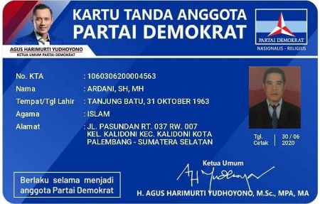 Kartu Tanda Anggota Ardani beredar di media sosial. FOTO : VIRALSUMSEL.COM