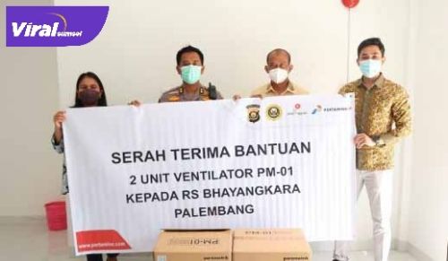 Serahterima bantuan ventilator dari SKK Migas -Pertamina EP pada RS Bhayangkara. FOTO : VIRALSUMSEL.COM