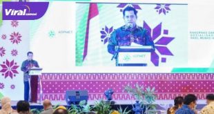 Bupati Banyuasin H Askolani sambutan dalam Rakernas ke-1 dan Sosialisasi Hasil Munas IV ADPMET.Foto : viralsumsel.com