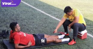Gelandang Sriwijaya FC, Ronaldo Meosido dalam harus menepi dan mendapatkan perawatan fisioterapi. Foto : mo sfc for viralsumsel.com