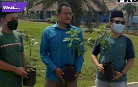 Ketua DPC PKB Prabumulih, Rifky Baday Baihaqi, SH.,M.Kn didampingi Sekretarisnya, Yogie Astrada, ST.,M.Si serahkan ratusan bibit alpukat ke sejumlah pondok pesantren, Jumat (23/7/2021).Foto : viralsumsel.com/berje
