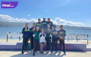 tim rowing beregu putra nomor Men 4X Sumsel sukses meraih medali perunggu PON XX-2021 Papua, Jumat (8/10/2021). Foto : viralsumsel.com