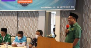 Ketua PW Ansor Sumsel, Ahmad Zarkasih SHI MM kegiatan Pelatihan Pendampingan UMKM GP Ansor Sumsel di Hotel Mauve Palembang, Jumat (5/11/2021). Foto : viralsumsel.com/nto