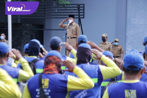 Harnojoyo walikota Palembang pimpin apel siaga fenomena la nina, Selasa (28/12/2021). Foto viralsumsel/Noto