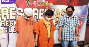 Tersangka begal M AP dan tersangka penadah motor hasil begal M saat press rilis tersangka dan barang bukti, Jumat (4/2/2022). Foto : viralsumsel.com/kai
