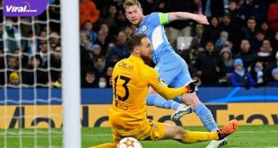 Kevin De Bruyne gelandang Manchester City cetak gol ke gawang Atletico Madrid, Rabu (6/4/2022). Foto : net