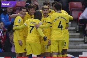 Para pemain Chelsea FC merayakan gol Timo Werner ke gawang Southampton di Stadion St Mary's, Sabtu (9/4/2022) malam. Foto : ap photo