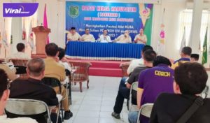 Suasana Rapat Kerja Kabupaten KONI Kabupaten Musi Banyuasin di Gedung Wisma Atlet Muba, Senin (9/5/2022). Foto : viralsumsel.com/ril