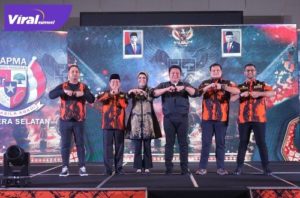 Gubernur Sumsel H Herman Derun pada pembukaan Muswil II SAPMA Pemuda Pancasila, di Ballroom Hotel Novotel Palembang, Selasa (22/8/2022) malam. Foto : viralsumsel.com/win