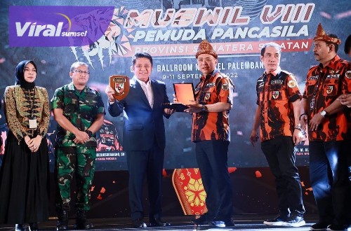 Gubernur Sumsel H Herman Deru saat membuka Muswil VIII Pemuda Pancasila Provinsi Sumsel, di Ballroom Novotel Palembang, Sabtu (10/9/2022). Foto : viralsumsel.com/win