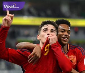Pablo Martin Paez Gavira penyerang Spanyol selebrasi usai cetak gol ke gawang Kosta Rika pada laga Babak Penyisihan Grup E Piala Dunia 2022. Foto : ig fifa
