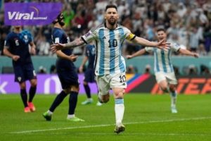 Kapten Timnas Argentina, Leonel Messi selebrasi usai cetak gol ke gawang Kroasia. Foto : ig fifa