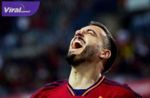 Penyerang Timnas Spanyol Joselu selebrasi usai cetak gol ke gawang Norwegia dalam laga Kualifikasi Euro 2024. Foto : ig sefutbal