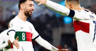 Kapten Timnas Portugal, Cristiano Ronaldo catak dua gol pada laga kedua kualifikasi Euro 2024 lawan Luksemburg di Stadion Stade de Luxembourg, Luxembourg, Senin (27/3/2023). Foto : igprotugal