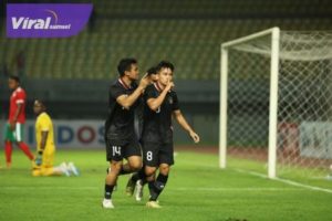 Pemain sayap Timnas Indonesia Witan Sulaeman selebrasi usai cetak gol ke gawang Burundi. Foto : pssi
