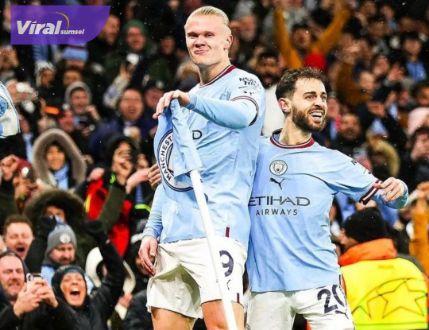 Penyerang Manchester City Erling Haaland selebrasi usai cetak gol. Foto : ig
