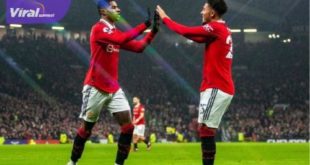Penyerang Manchester United Marcus Rashford selebrasi usai cetak gol ke gawang Brentford. Foto : igmu