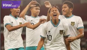Pemain Timnas Indonesia U-22 Beckham Putra selebrasi usai cetak gol ke gawang Lebanon U-22. Foto : pssi