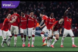 Para pemain Manchester United selebrasi usai singkirkan Brighton & Hove Albion FC pada laga semifinal Piala FA. Foto : igmu