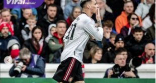 Antony penyerang sayap Manchester United selebrasi usai cetak gol di Liga Inggris. Foto : igmu