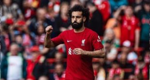 Penyerang andalan Liverpool asal Mesir, Mohamed Salah selebrasi usai cetak gol ke gawang Tottenham Hotspur. Foto : igliverpool