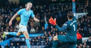 Bomber Manchester City asal Norwegia, Erling Haaland cetak gol ke gawang West Ham United setelah menerima umpan J. Grealish. Foto : city