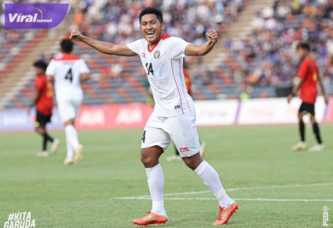 M Fajar Fathur Rahman pemain Timnas Indonesia selebrasi usai cetak gol ke gawang Timor Leste. Foto : pssi