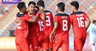 Marselino Ferdinan gelandang serang Timnas Indonesia selebrasi usai ciptakan gol ke gawang Myanmar pada laga kedua Grup A SEA Games 2023. Foto : pssi
