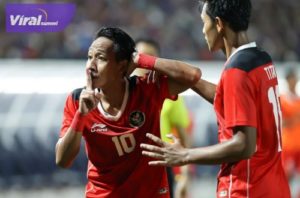 Beckham Putra gelandang Timnas Indonesia selebrasi usai ciptakan gol ke gawang Kamboja. Foto : pssi