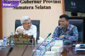Wakil Gubernur Sumsel H Mawardi Yahya menerima audiensi rombongan Direktorat Korsup KPK RI di Ruang Rapat Gubernur Sumsel, Kamis (11/5/2023) siang. Foto : viralsumsel.com/nto 