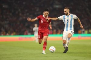 Pertandingan Timnas Indonesia saat melawan Argentina pada uji coba FIFA Matchday di Stadion Utama Gelora Bung Karno, Jakarta, Senin (19/6/2023) malam. Foto : pssi