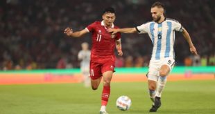 Pertandingan Timnas Indonesia saat melawan Argentina pada uji coba FIFA Matchday di Stadion Utama Gelora Bung Karno, Jakarta, Senin (19/6/2023) malam. Foto : pssi