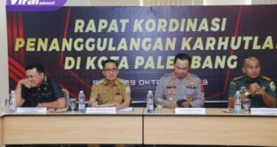Pj Walikota Palembang, Ratu Dewa Rakor Penanggulangan Karhutla Palembang yang digelar di Golden Sriwijaya Palembang, Senin (9/10/2023). Foto : viralsumsel.com/win