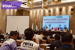 Plt Ketua Umum KONI Sumsel, Mayjen TNI (Purn) Andrie TU Sutarno disela-sela Sidang Rapat Kerja Provinsi (Rakerprov) KONI Sumsel di ALT Hotel Palembang, Rabu (22/11/2023). Foto : viralsumsel.com/ril