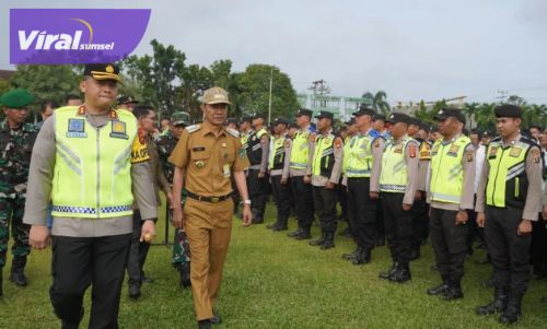 Polres Prabumulih Gelar Apel Pasukan Anggota Polri, TNI, dan Linmas Pengamanan Pemungutan suara di TPS dalam Pemilu 2024. Foto : viralsumsel.com/man