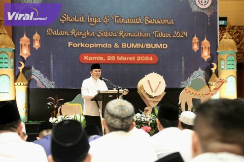 Pj Gubernur Sumsel Agus Fatoni Pengajian Ramadhan 1445 Hijriah PT Semen Baturaja bersama Pemerintah Provinsi Sumsel dan Forkopimda di Hotel Aryaduta Palembang, Sumatera Selatan, Kamis (28/3/2024). Foto : viralsumsel.com/win