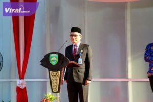 Pimpin Upacara HUT Otda di Lingkup Provinsi Sumsel, Sekda Supriono Bacakan Sambutan Mendagri. Foto : viralsumsel.com/win
