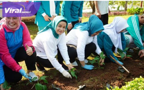 Pj Ketua PKK Prabumulih Hj Windriana Elman Ikuti Gerakan Tanam Cabai di Ajang Jambore Kader PKK Tingkat Provinsi Sumsel. Foto : viralsumsel.com/man