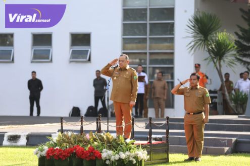 Pj Bupati Sandi Fahlepi Pimpin Apel Gabungan di Lingkungan Pemkab Muba. Foto : viralsumsel.com/dev
