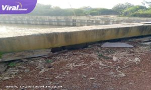 Nampak infrastruktur Pengendalian air yang baru saja di bangun Rusak. Foto : Viralsumsel/Nto