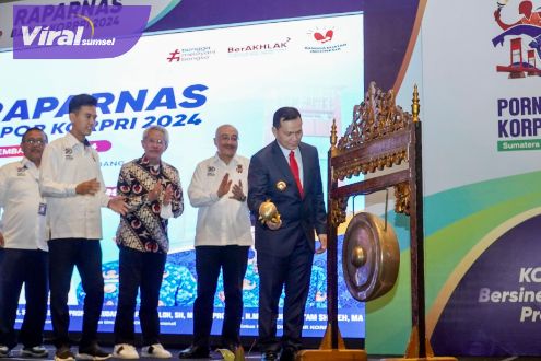 Buka Raparnas Bapor Korpri, Pj Gubernur Elen Setiadi Pastikan Sumsel Siap Jadi Tuan Rumah Pornas Korpri Tahun 2025. Foto : viralsumsel.com/win
