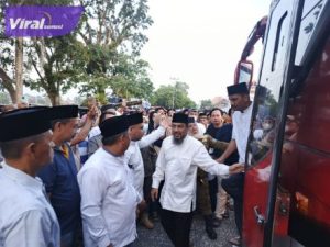 Pemkab OKI Sambut Kepulangan Jemaah Haji Kloter 18. Foto : viralsumsel.com/zep
