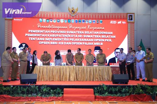 Pj Gubernur Elen Setiadi Apresiasi Kerjasama Implementasi Opsen PKB, BBNKB, Pajak MBLB Antara Pemprov 17 dan Kabupaten/kota. Foto: viralsumsel.com/win