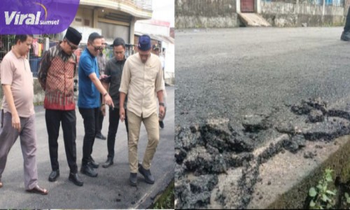 DPRD Kabupaten PALI saat sidak. Terlihat Jalan Aspal yang baru dikerjakan nampak terkelupas. Foto : Viralsumsel/Nto